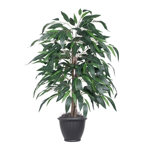 Vickerman 4' Artificial Mango Bush. Gray Round Plastic Container.