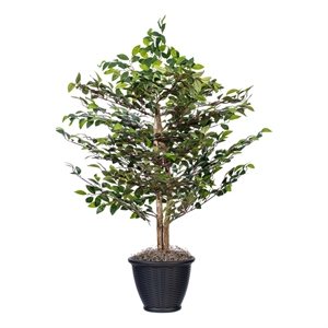 Vickerman 4' Artificial Mini Ficus Bush. Gray Round Plastic Container.