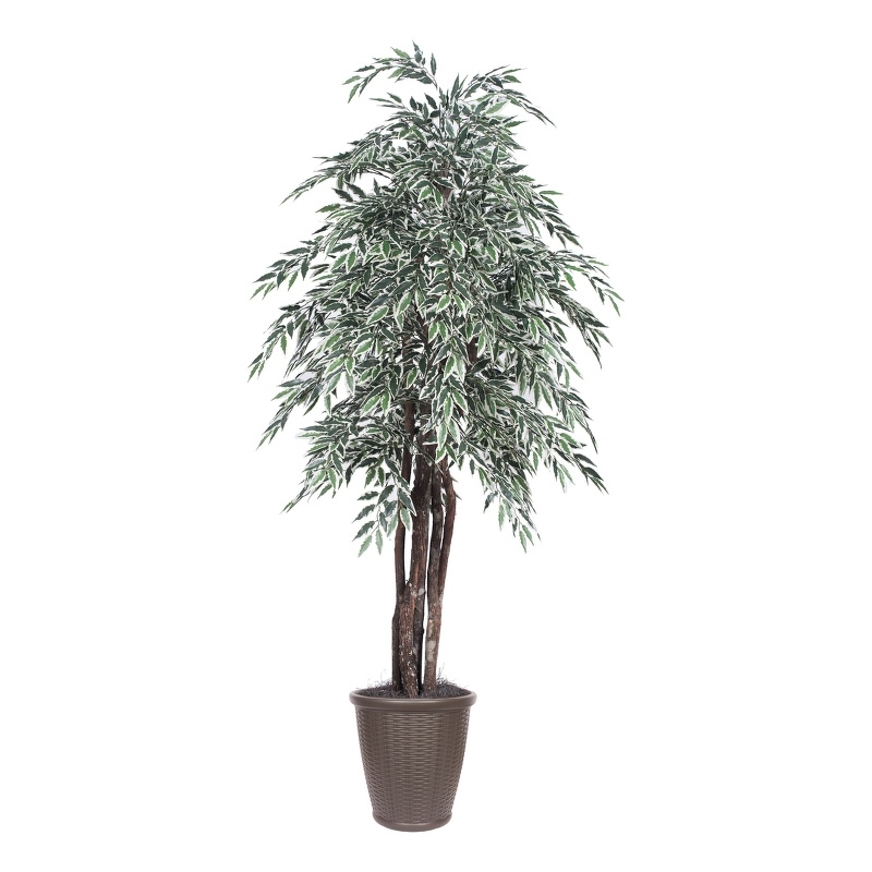 Vickerman 6' Artificial Variegated Smilax Executive Tree. Brown Round Container