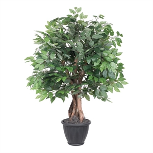 Vickerman 4' Artificial Ficus Extra Full Bush. Gray Round Plastic Container.