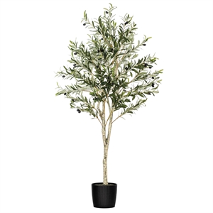 Vickerman 60&quot Artificial Green Olive Tree in Black Planters Pot.