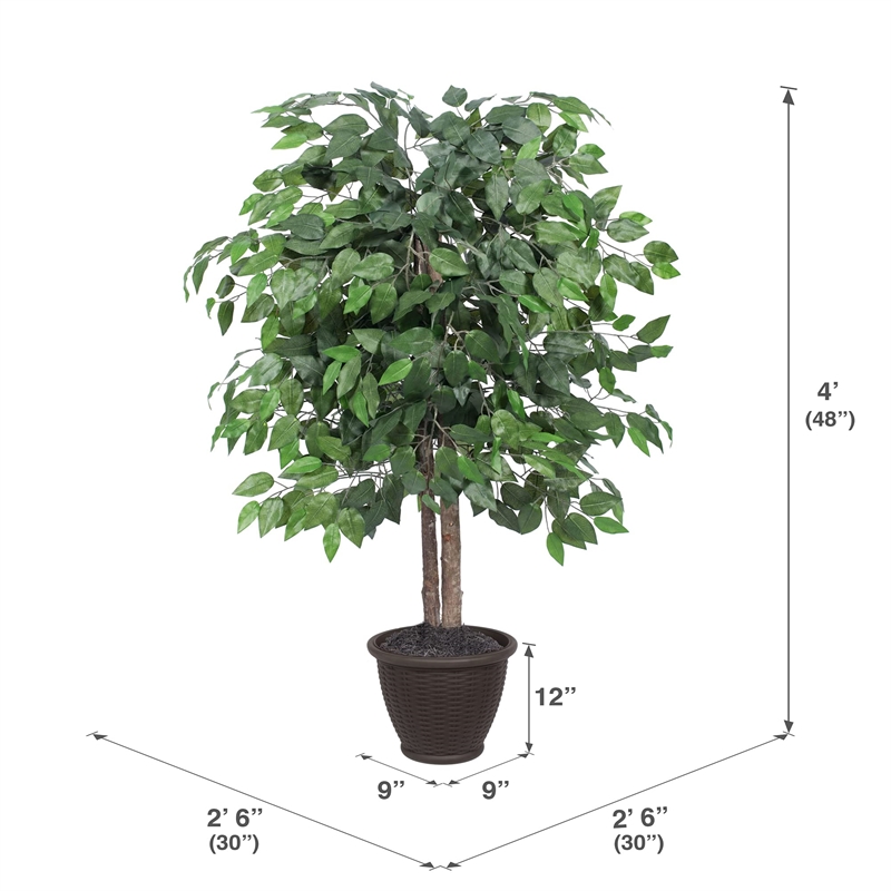 Vickerman 4' Artificial Green Ficus Bush in Brown Plastic Pot