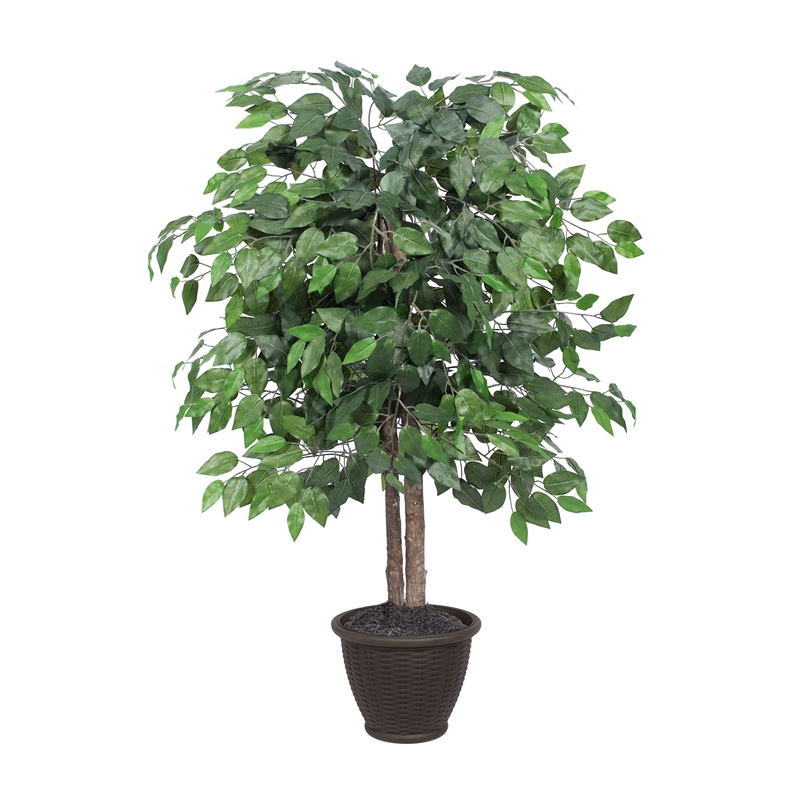 Vickerman 4' Artificial Green Ficus Bush in Brown Plastic Pot