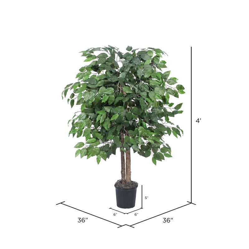Vickerman 4' Artificial Green Ficus Bush in Black Plastic Pot.