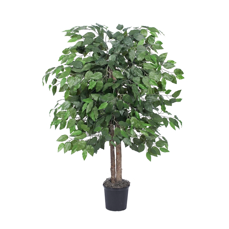 Vickerman 4' Artificial Green Ficus Bush in Black Plastic Pot.