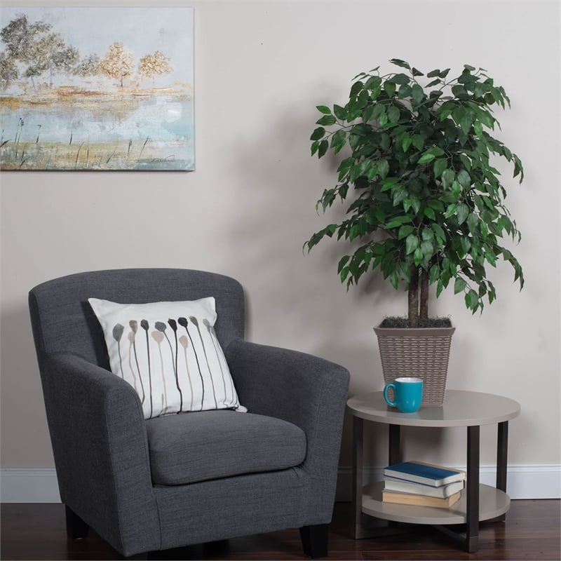 Vickerman 4' Artificial Green Ficus Bush in Black Plastic Pot.