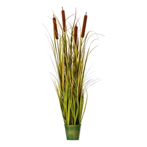 Vickerman 48&quot Artificial Potted Green Grass with Cattails