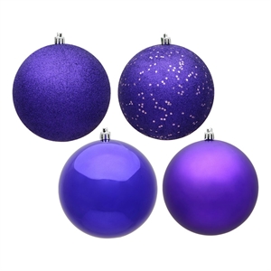 Vickerman 12&quot Shatterproof Plastic Ball Ornament in Purple (Set of 4)