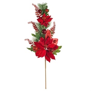 Vickerman 28&quot Merry Red Poinsettia Decorated Spray