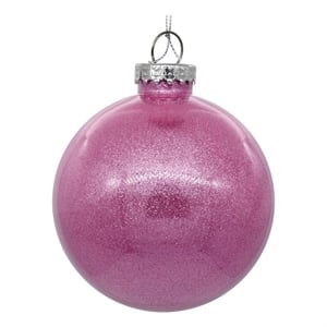 Vickerman 4.75&quot Plastic Ball Ornament in Clear Pink Glitter (Set of 4)