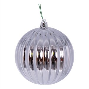 Vickerman 4&quot Silver Shiny Lined Ball Ornament 6/Bg