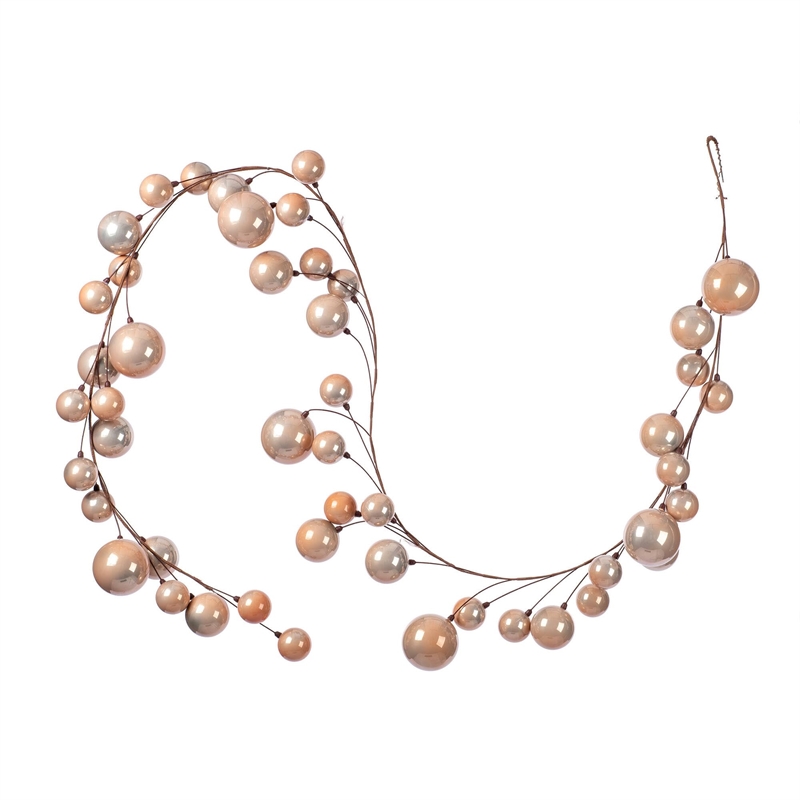 Vickerman Traditional Plastic Branched Ball Ornament Garland in Rose Gold