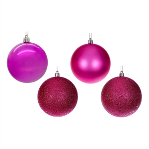 Vickerman 4&quot Hot Pink 4 Finish Plastic Ball Ornament 12/Bx