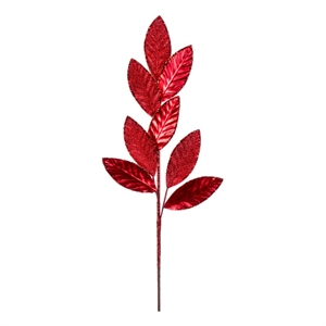 Vickerman 24.5&quot Traditional Fabric Leaf Spray in Red Glitter (Set of 3)