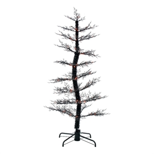 Vickerman 6'x32&quot Faux Cedar Spooky Halloween Tree in Black 160Lt