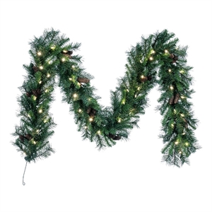 Vickerman Cheyenne 9' x 12&quot Faux Pine Garland in Green with 240T LED 50WW
