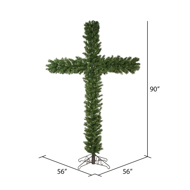 Vickerman 7.5' Unique Faux Christmas Cross Tree in Green with Dura-Lit LED 250WW