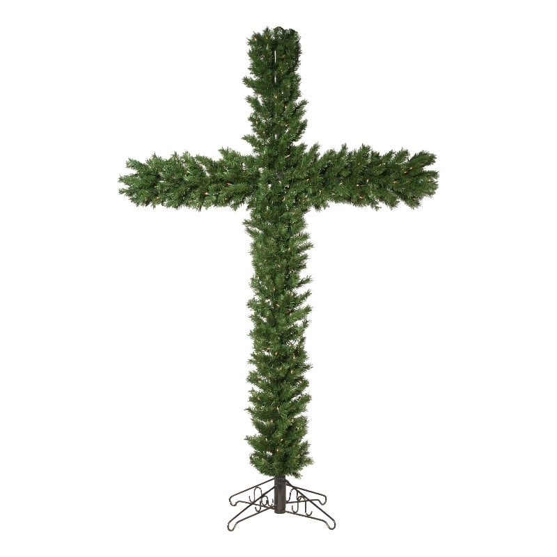 Vickerman 7.5' Unique Faux Christmas Cross Tree in Green with Dura-Lit LED 250WW