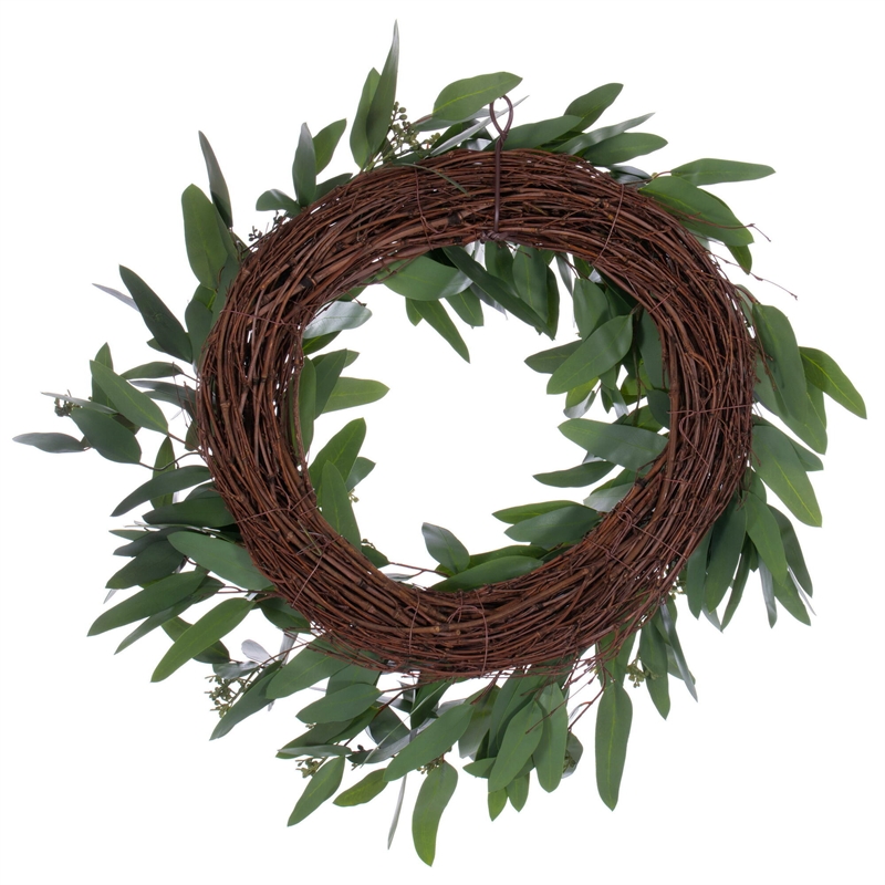 Vickerman Artificial Seeded Willow Eucalyptus Wreath in Green