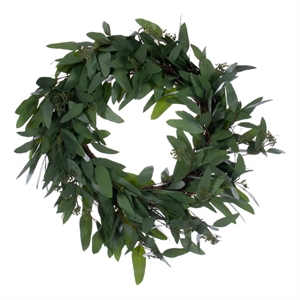 Vickerman Artificial Seeded Willow Eucalyptus Wreath in Green