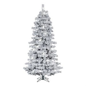 Vickerman Flocked Slim 9'x58&quot Alaskan Faux Christmas Tree in White 56G40
