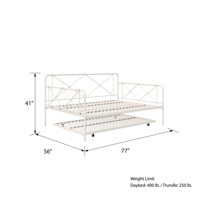 RealRooms Ally Metal Farmhouse Daybed with Trundle Full in White