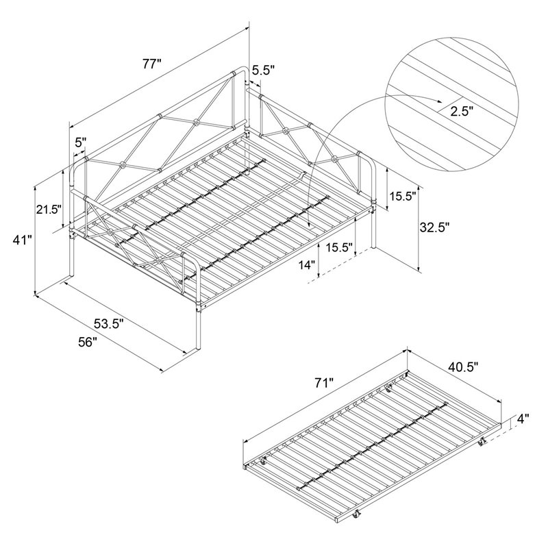 RealRooms Ally Metal Farmhouse Daybed with Trundle Full in White