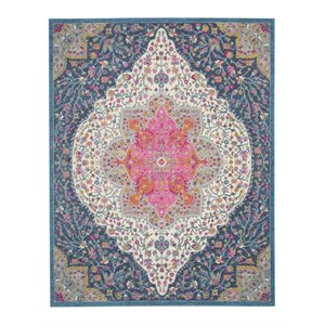homeroots 8' x 10' medallion fabric area rug in blue/pink & multi-color