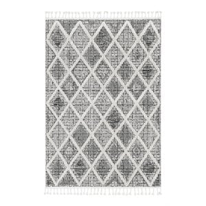 homeroots 3' x 5' diamonds fabric area rug with fringe in charcoal gray