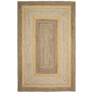 5' x 8' tan and beige bordered area rug