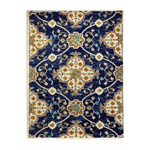 7' x 9' blue and gold intricate floral area rug
