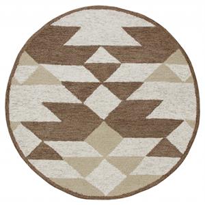 6' round brown bohemian geometric area rug