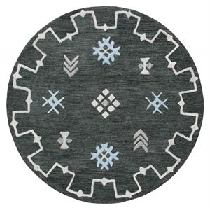 5' round charcoal geometric border area rug