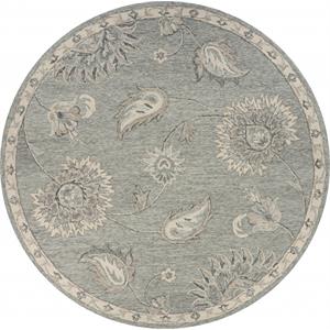 7' round light gray floral area rug