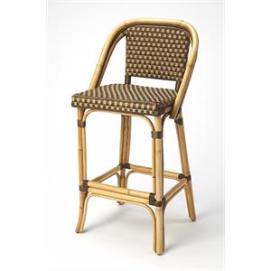 Brown and Beige Rattan Bar Stool
