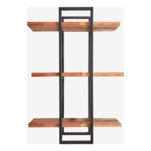 homeroots 'modern black and natural double rectangle hanging wall shelves