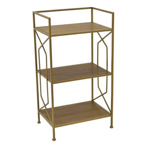 plutus 3 tier modern wood and metal plant stand in gold