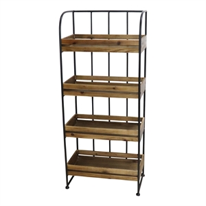 plutus 4 tier modern metal and wood plant stand in brown