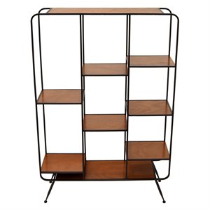 plutus 9 shelf modern metal and wood bookcase in brown