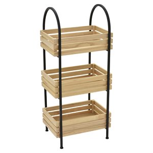 Plutus Modern Wood and Metal Plant Stand in Brown