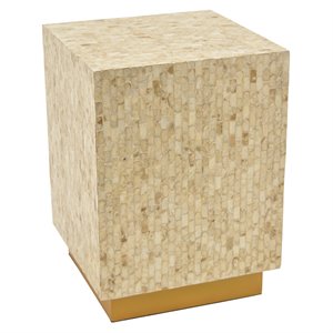Plutus Modern Wood Stool with Capiz in Champagne