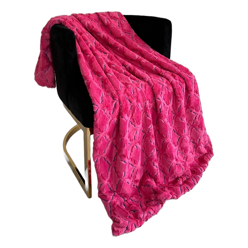 Plutus Fuchsia Purple Diamond Faux Fur Luxury Throw Blanket 80in x 90in