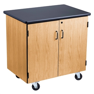 NPS MSC Series Wood Mobile Science Cabinet with HPL Top in Black/Light Oak