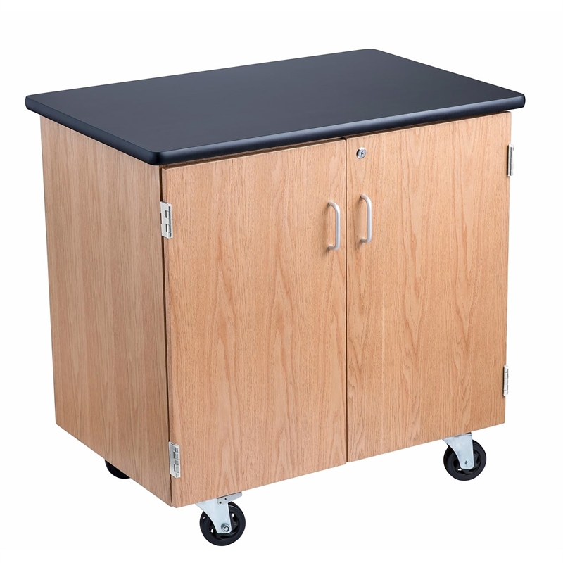 NPS MSC Series Wood Mobile Science Cabinet with HPL Top in Black/Light Oak