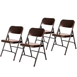NPS 200 Series 29.5&quot Modern Metal Double Hinge Folding Chair in Brown (Set of 4)