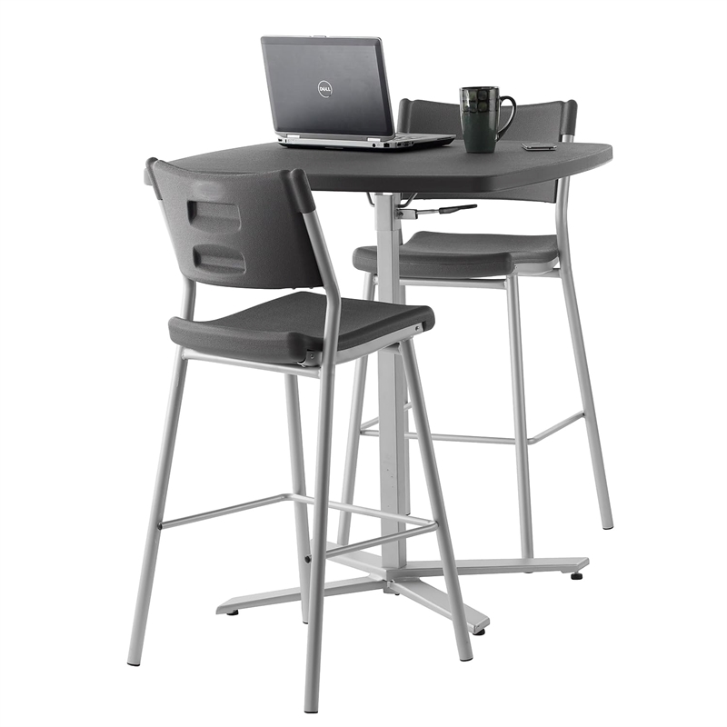 NPS Cafe Time Series Adjustable-Height Metal Table in Charcoal Slate/Silver