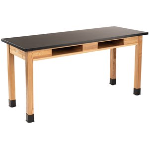 NPS 30x72&quot Solid Ash Wood Science Lab Table with Chem-Res Top in Black