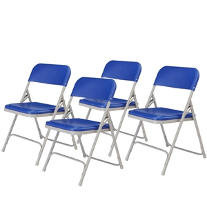 NPS 800 Series 29.75&quot Premium Plastic Folding Chair in Blue (Set of 4)