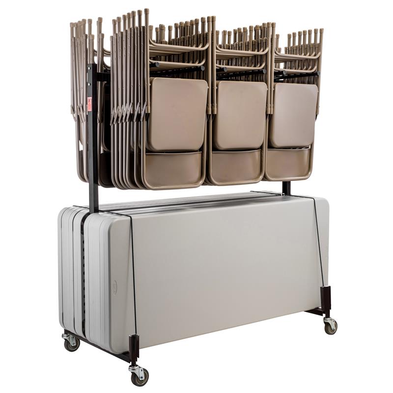 NPS Modern Steel Metal Table and Chair Storage Truck in Brown Powder-Coated