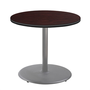 NPS Cafe Table 36&quotR Round Base 30&quotH Particleboard Grey Frame Mahogany Top